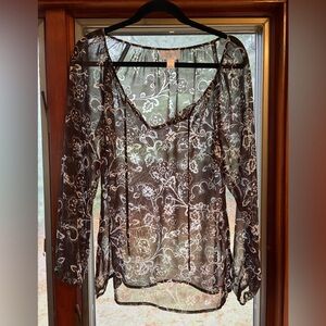LOFT Sheer Brown Floral Blouse